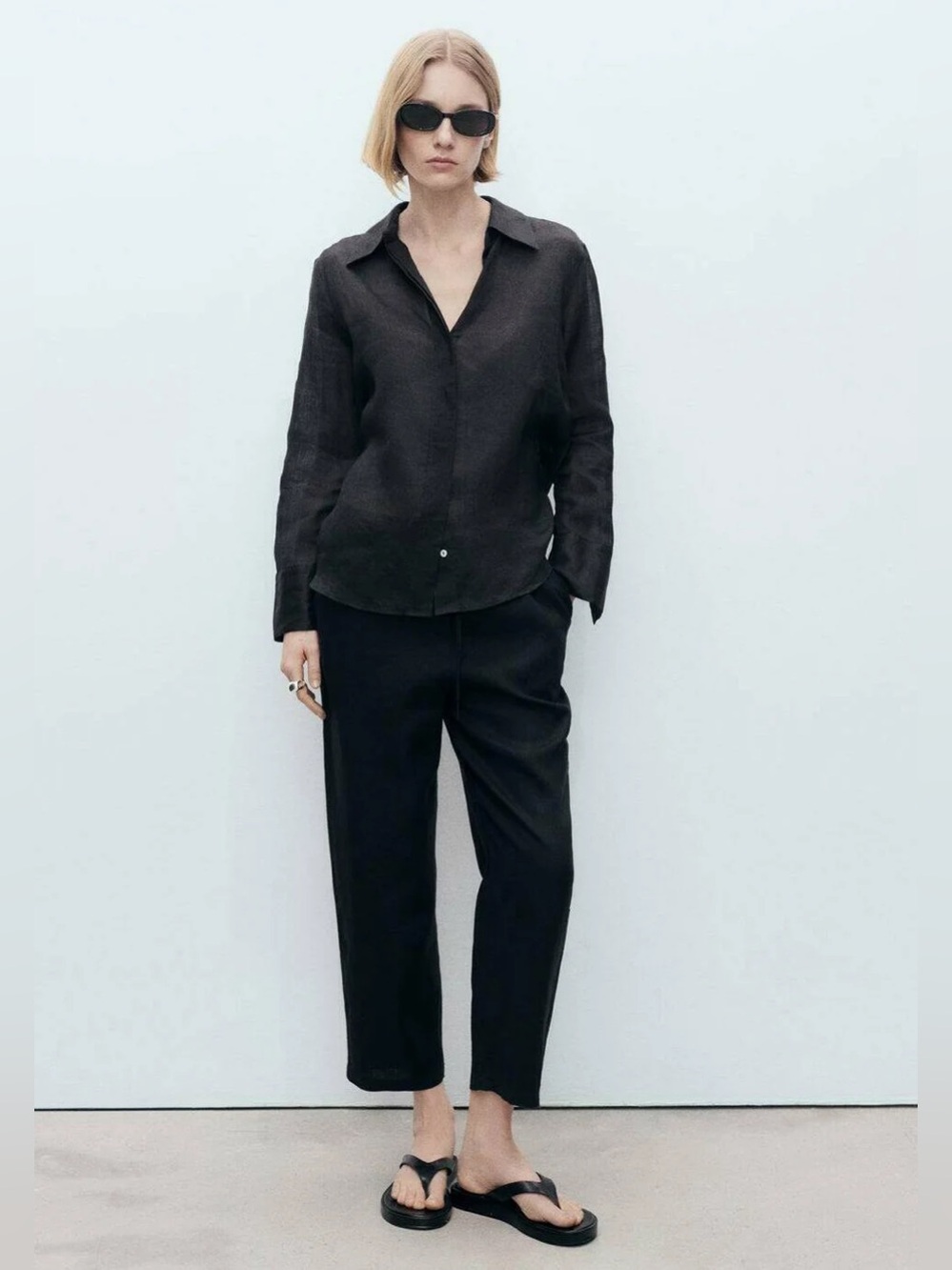 Mango LINEN - Trousers - black size M